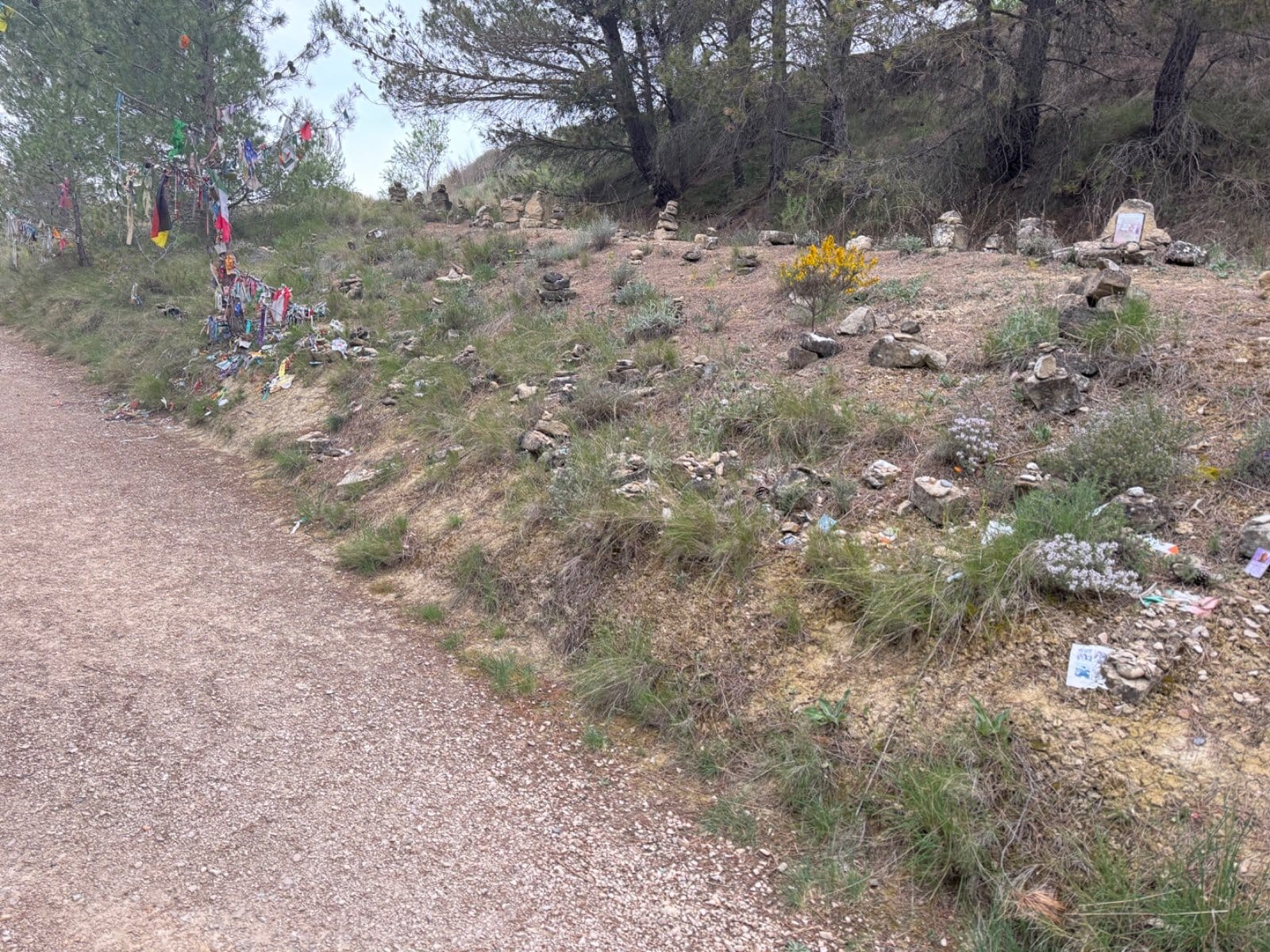 Stone cairns and pilgrim offerings memorial site