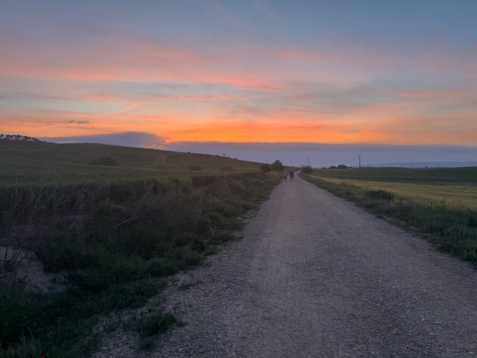 Pre-dawn Camino path with sunrise colors