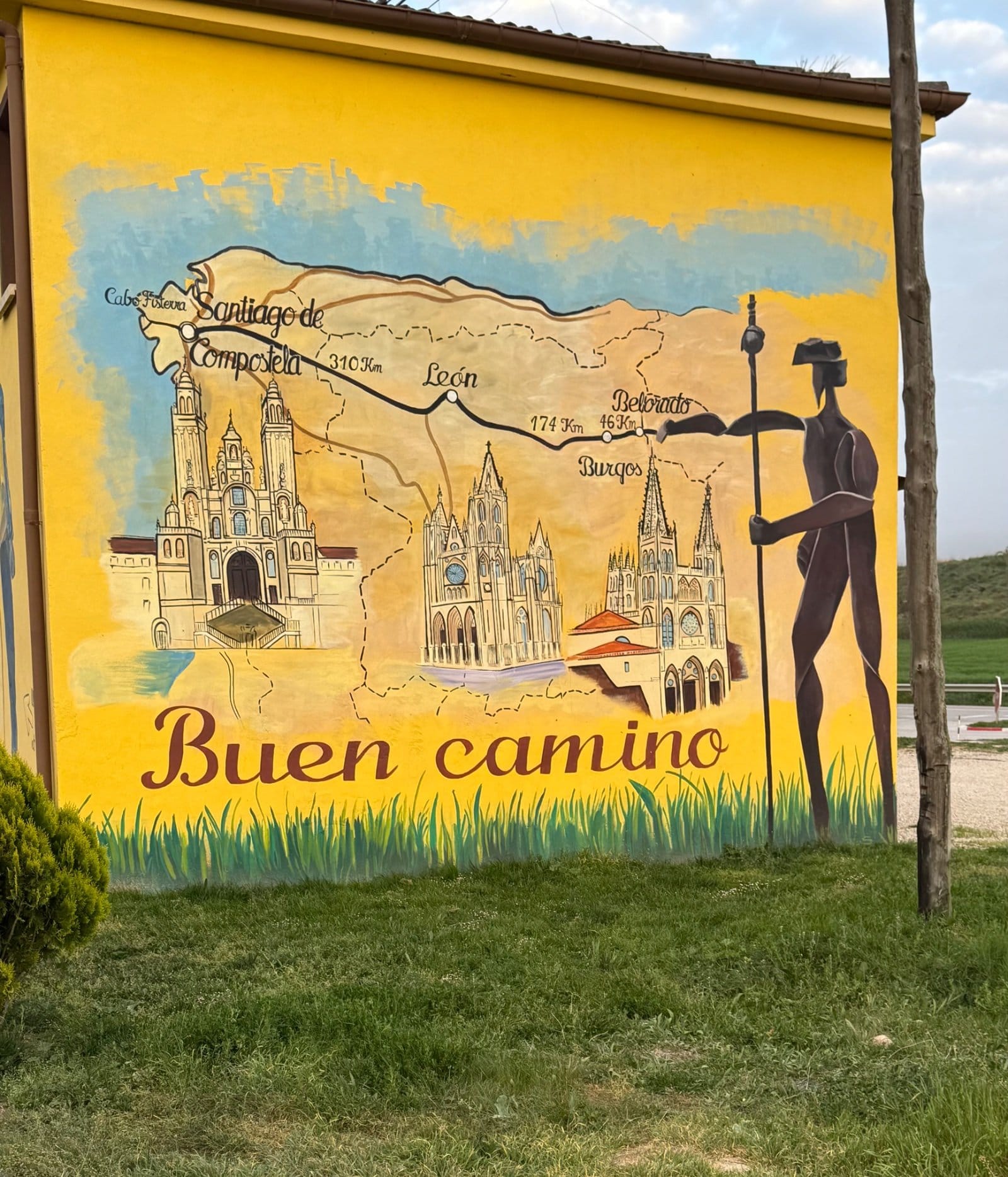 Camino route map with Santiago, León, and Burgos