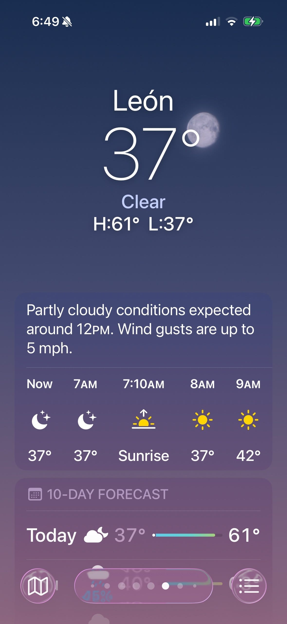 Weather forecast showing clear skies in León