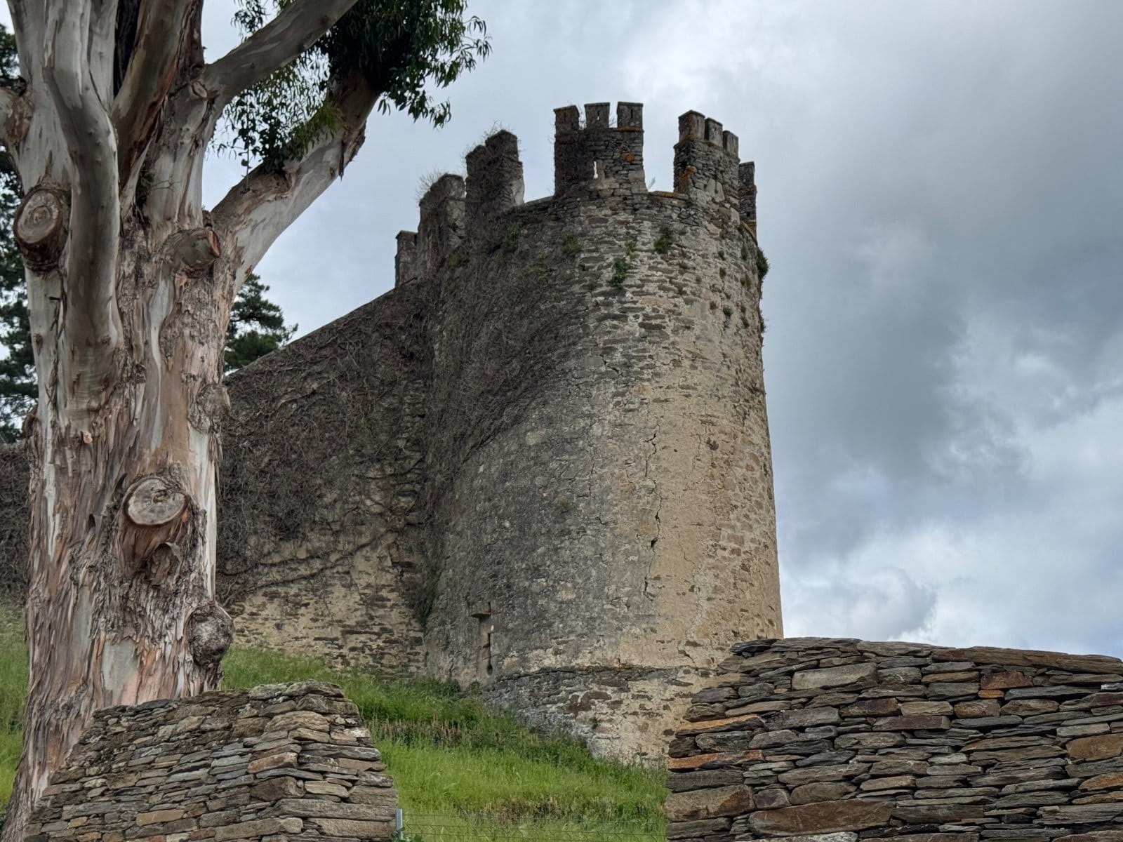 Medieval stone tower ruins near Sarria
