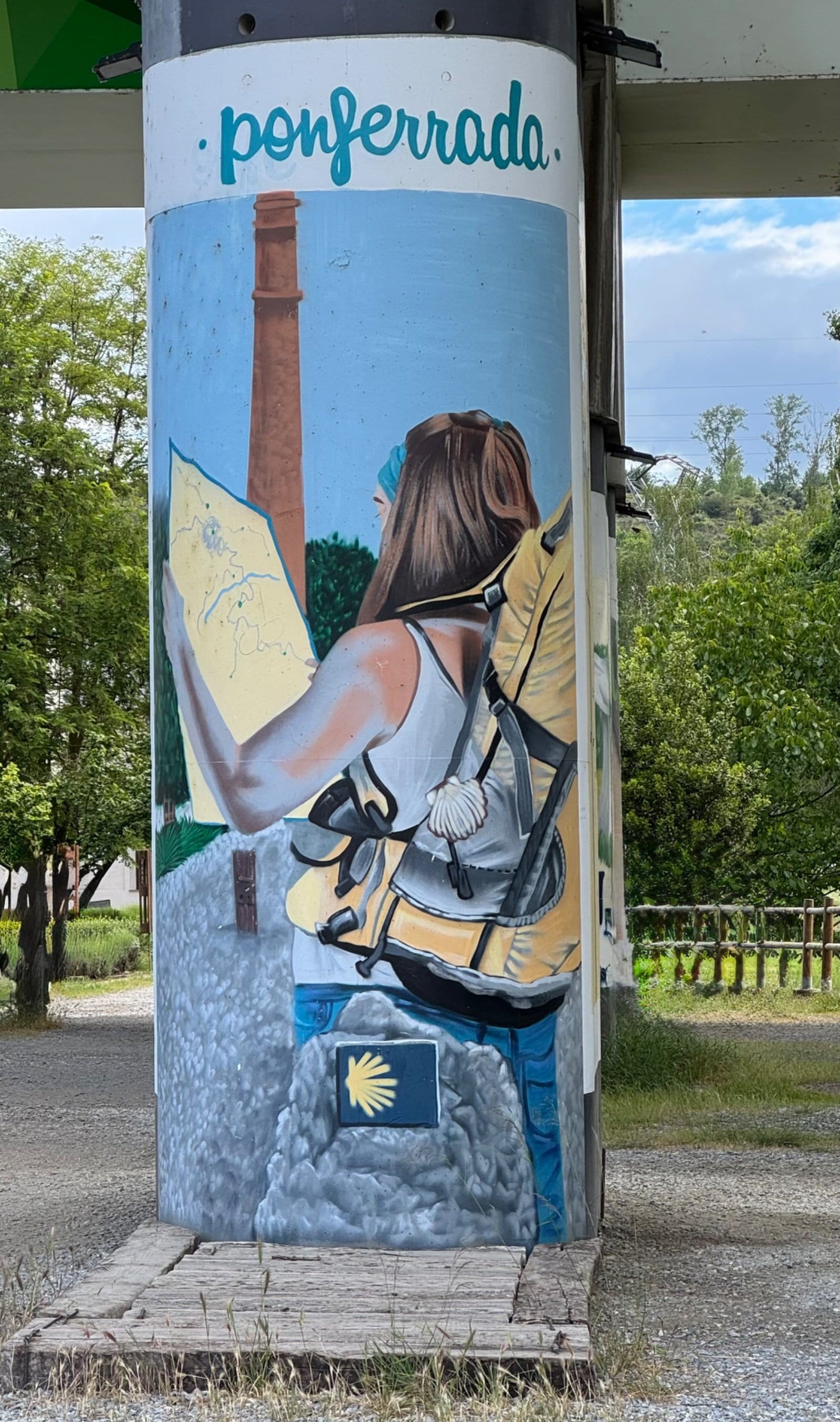 Ponferrada pilgrim portrait on cylindrical pillar