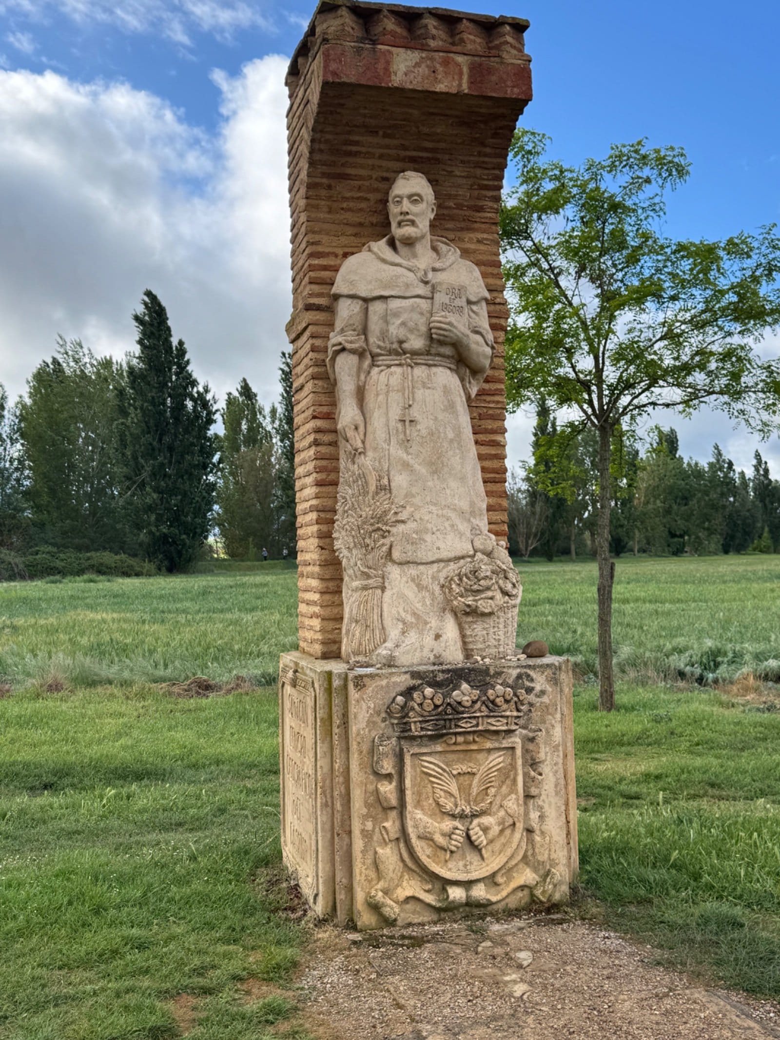 Stone pilgrim monument along Meseta route