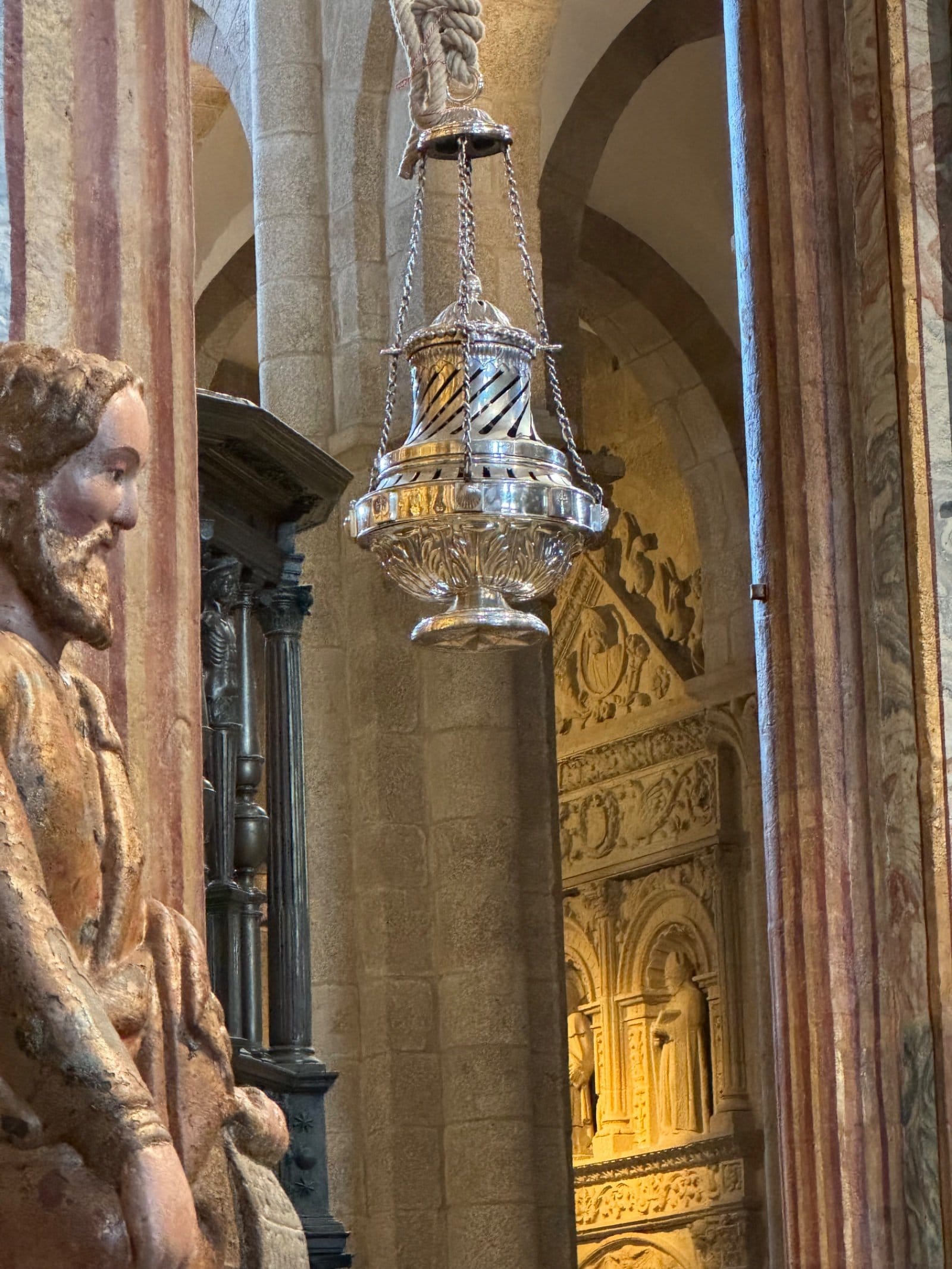 Botafumeiro suspended from cathedral ceiling