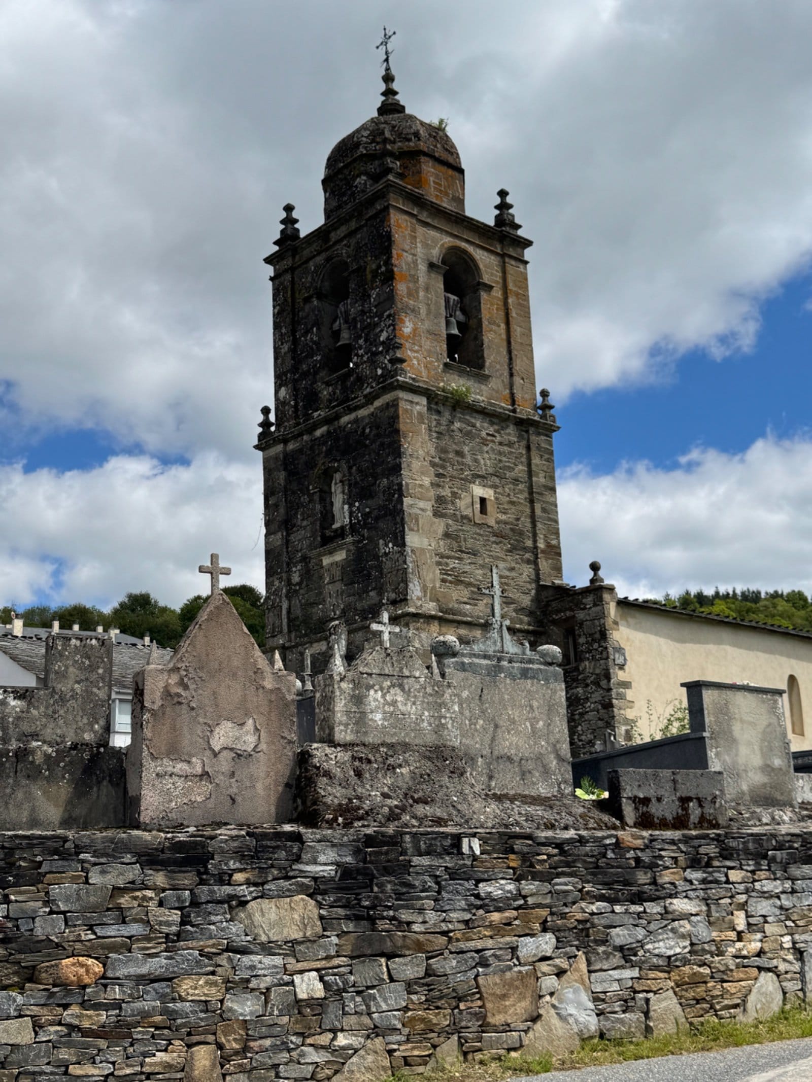 Church of Santiago bell tower in Triacastela