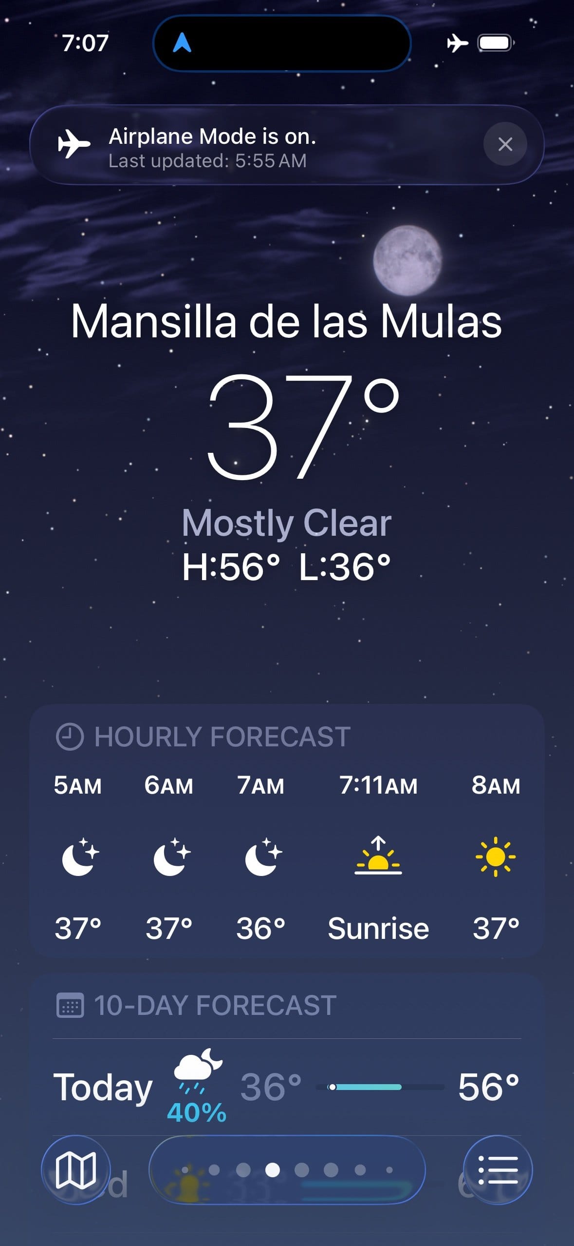 Weather forecast showing 37-degree morning temperature
