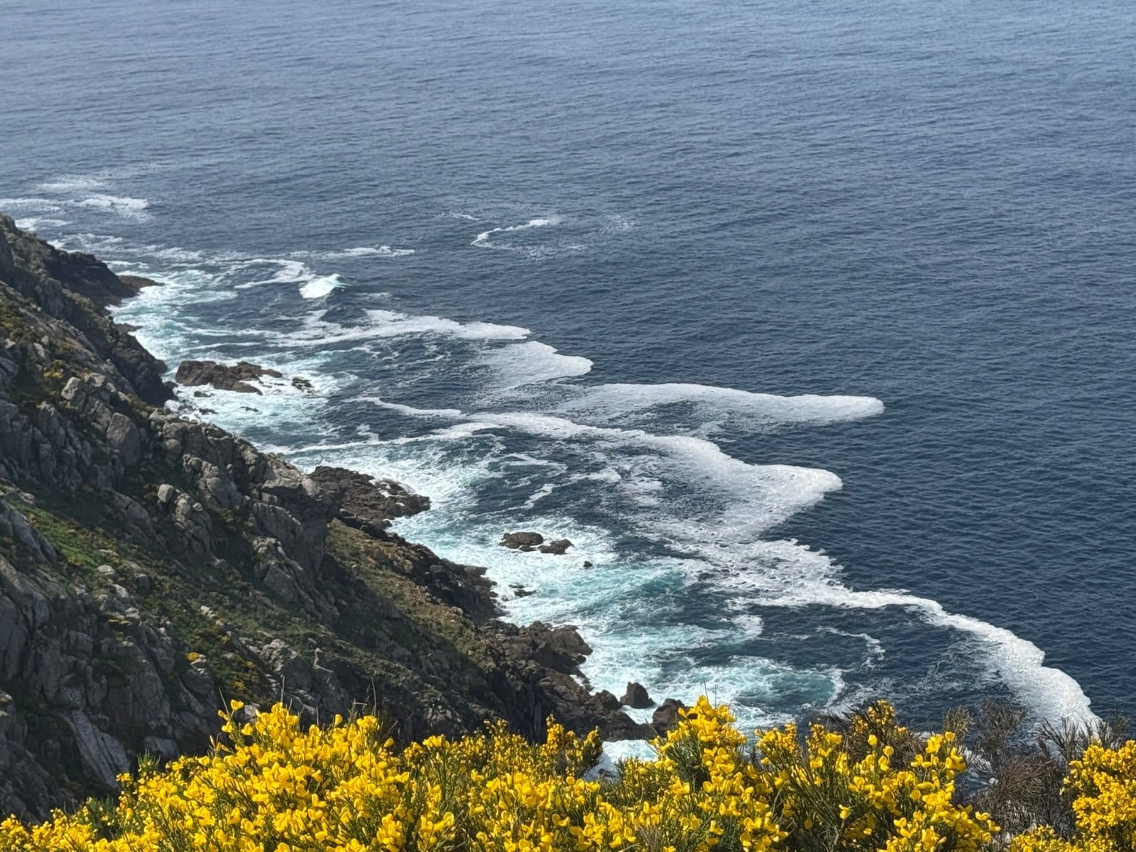 Atlantic waves breaking on Finisterre rocky coastline