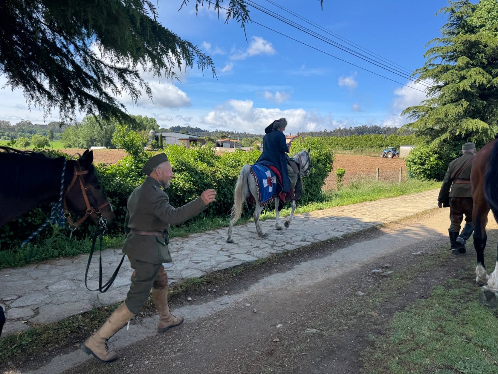 Mystery uniformed horsemen on Camino near O'Pedrouzo