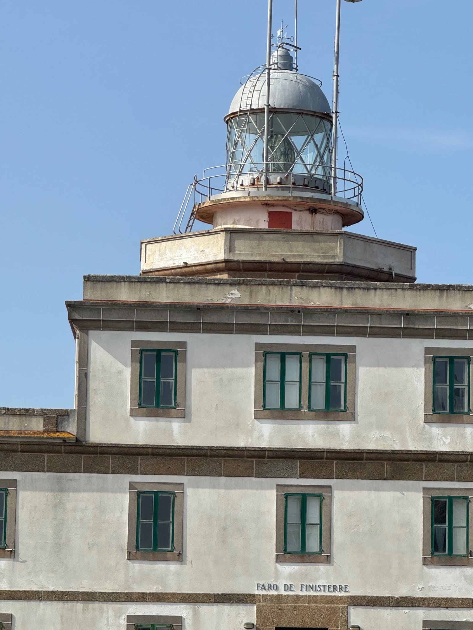 Close-up of Faro de Finisterre lighthouse beacon