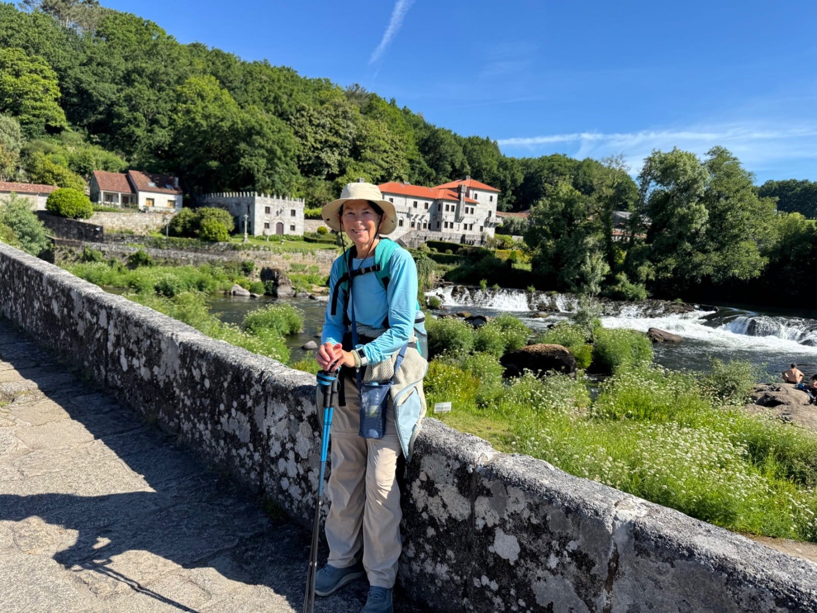 Shelley at stone bridge crossing on way to A Pena