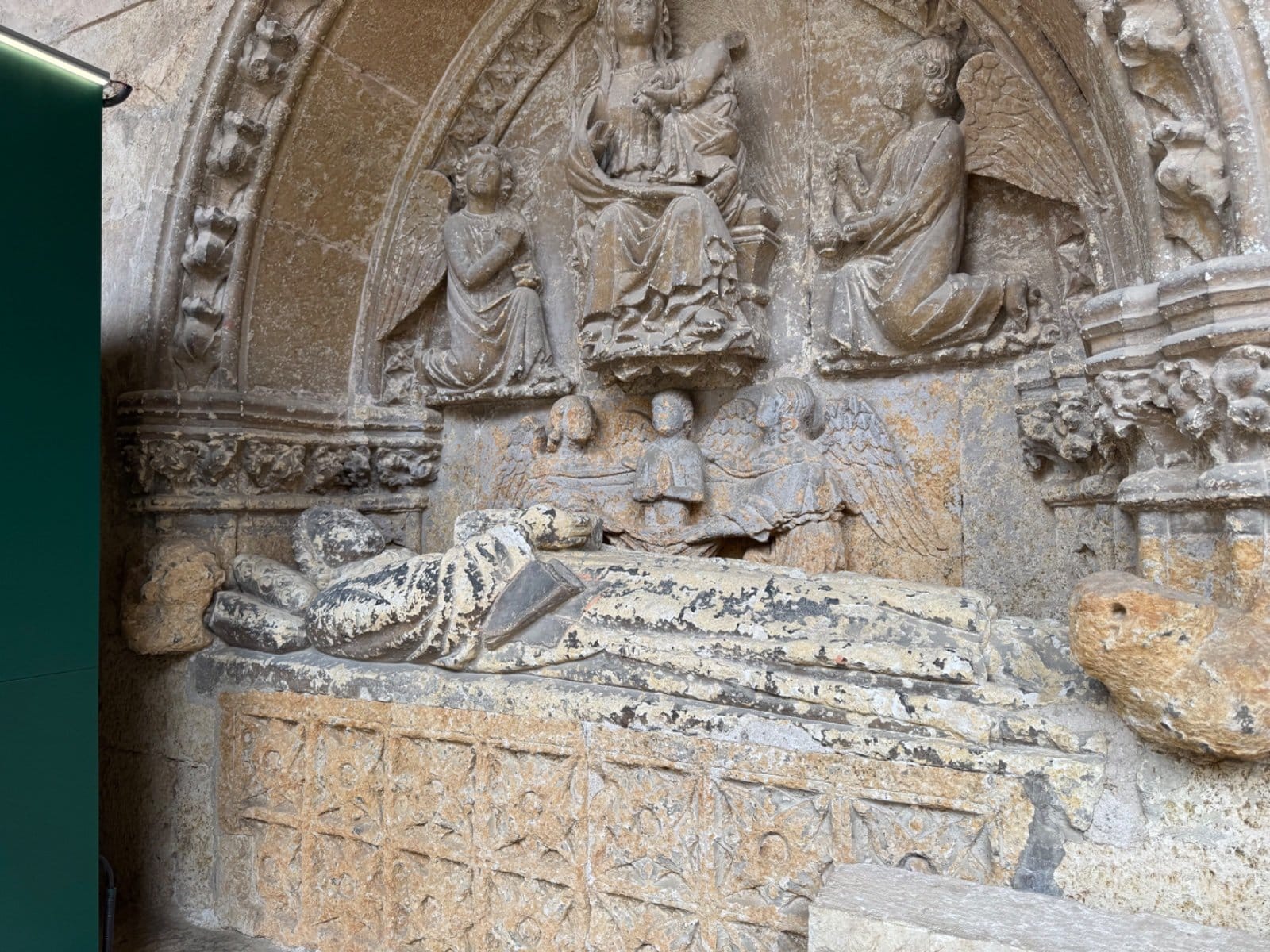 Medieval stone tomb carving detail