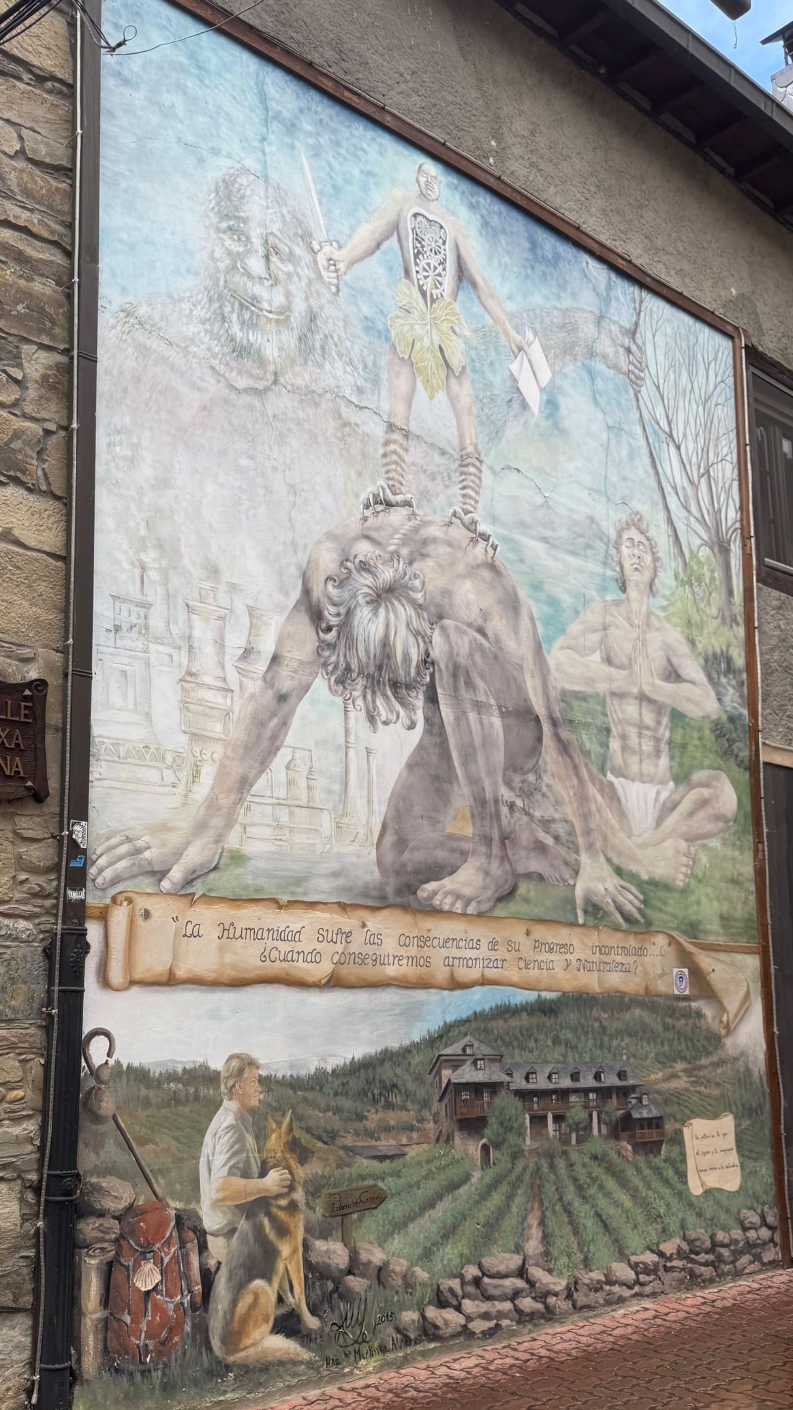 Mythological figures and Camino scenes mural