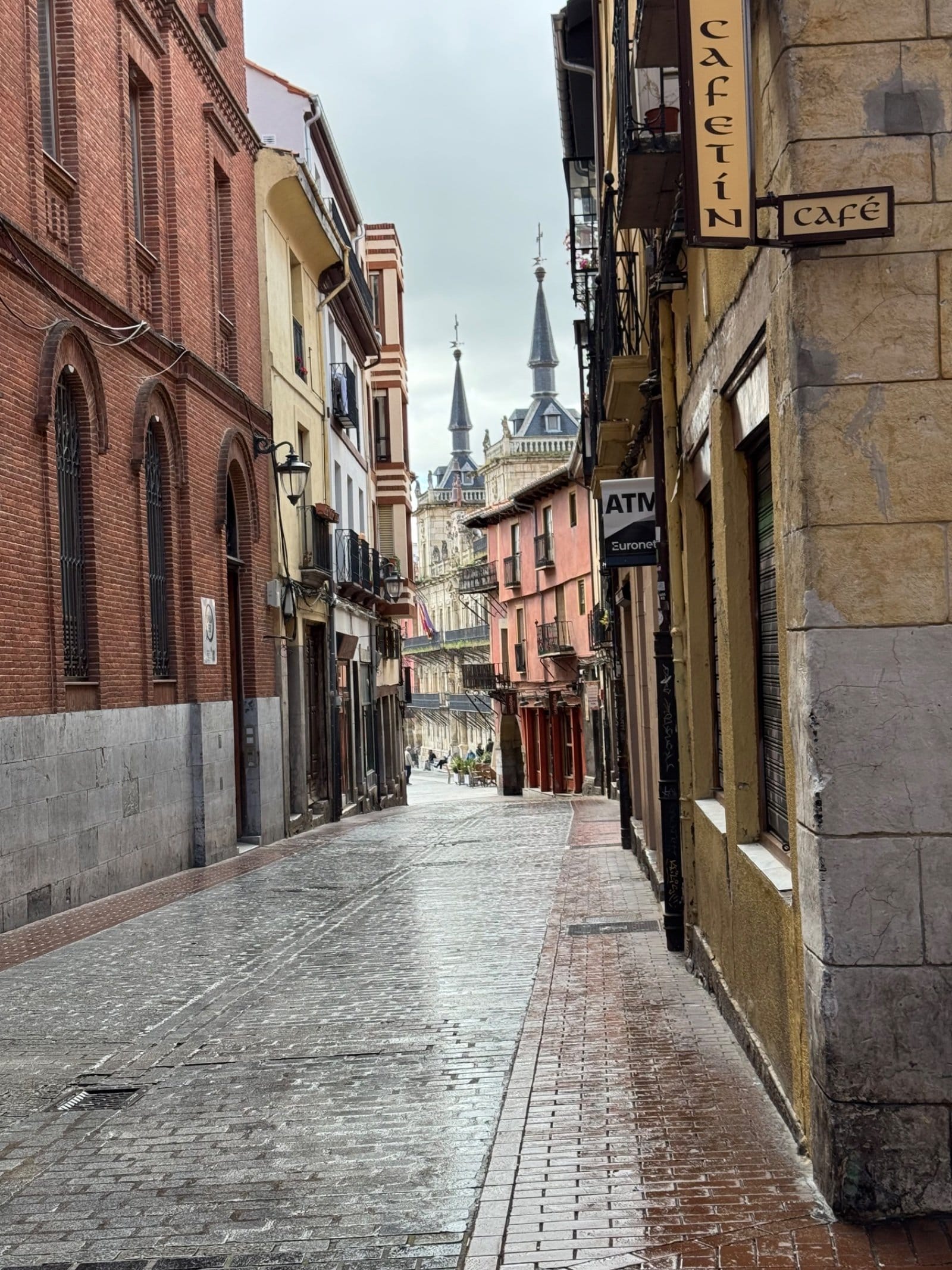 León street view with cathedral spires